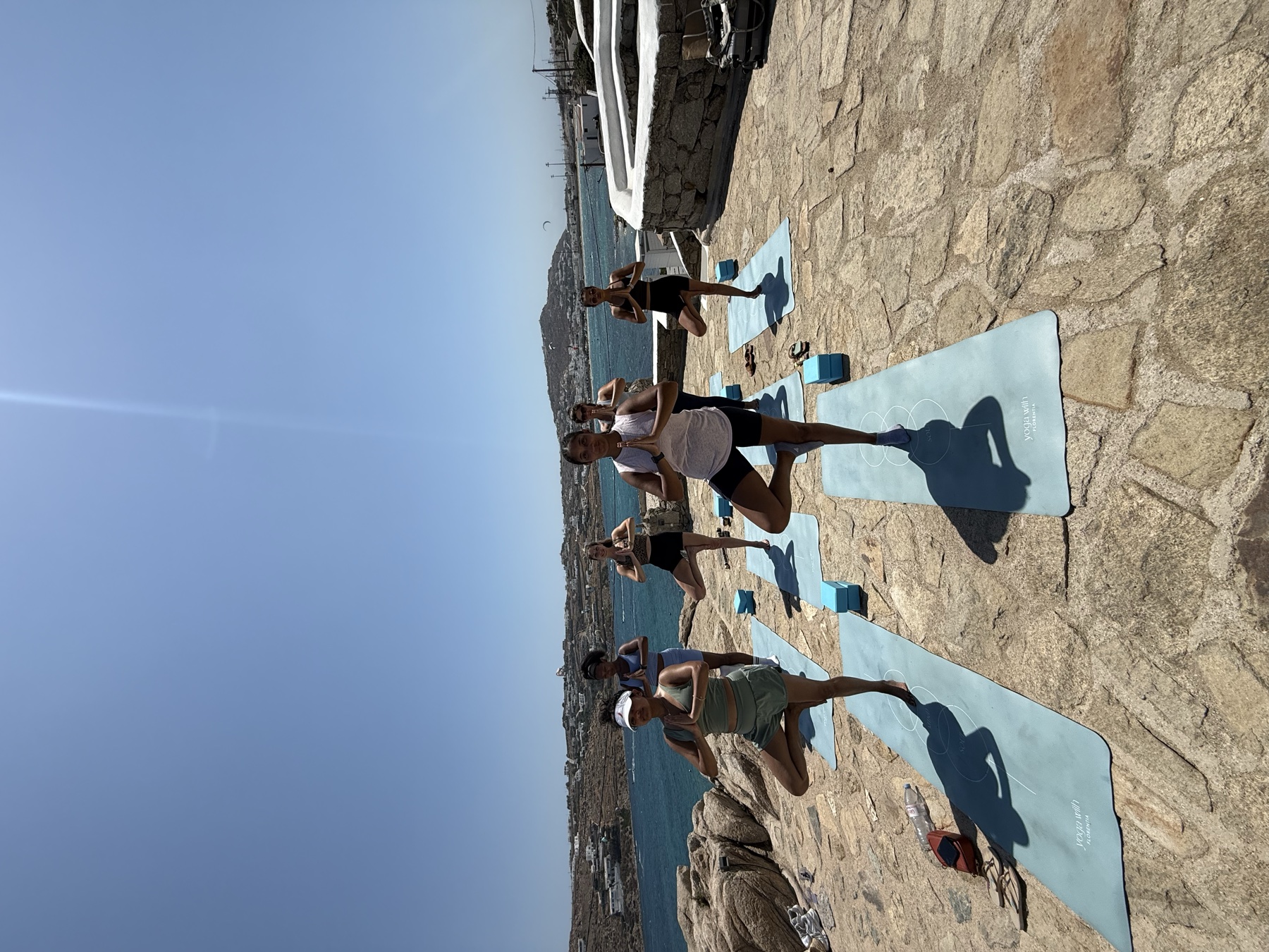Bride to be yoga session with a sea view in Mykonos