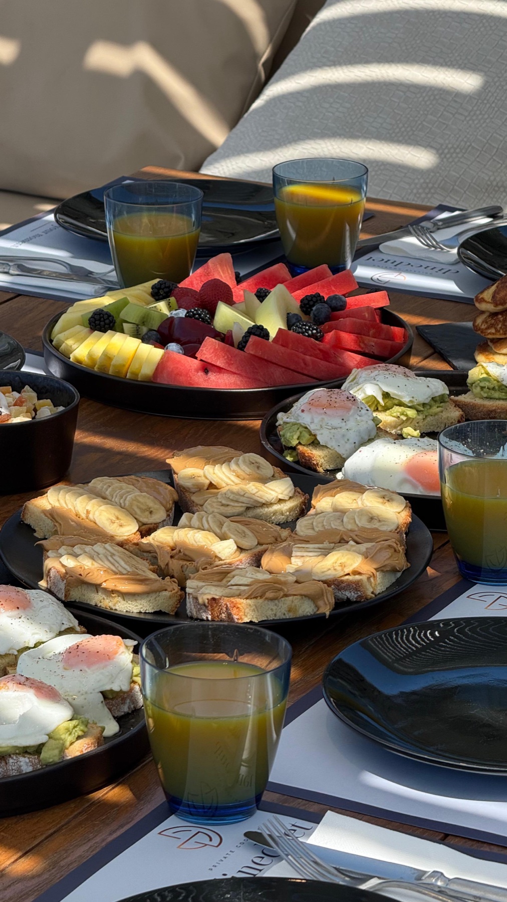 Brunch dishes prepared by a private chef in Mykonos