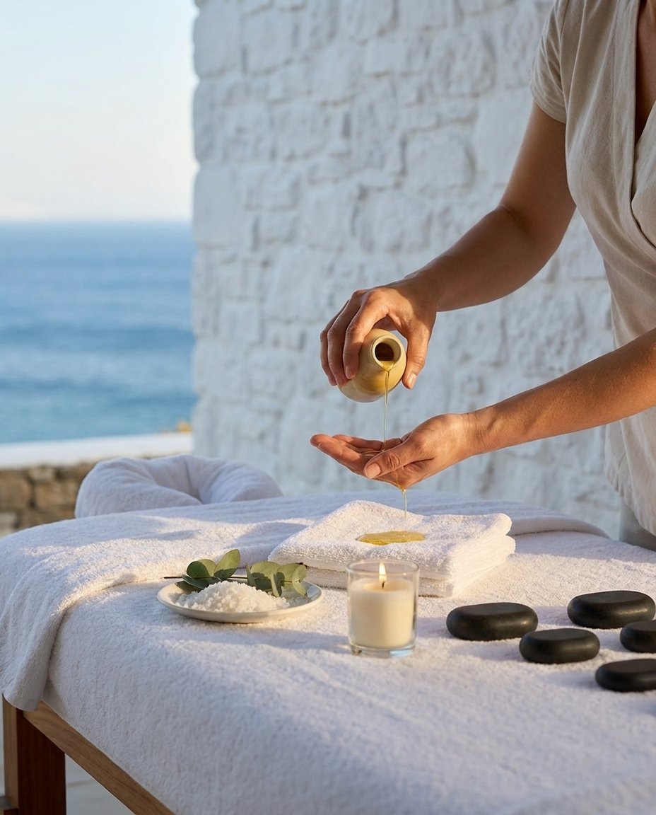 Relaxing in-villa massage setup in a Mykonos villa
