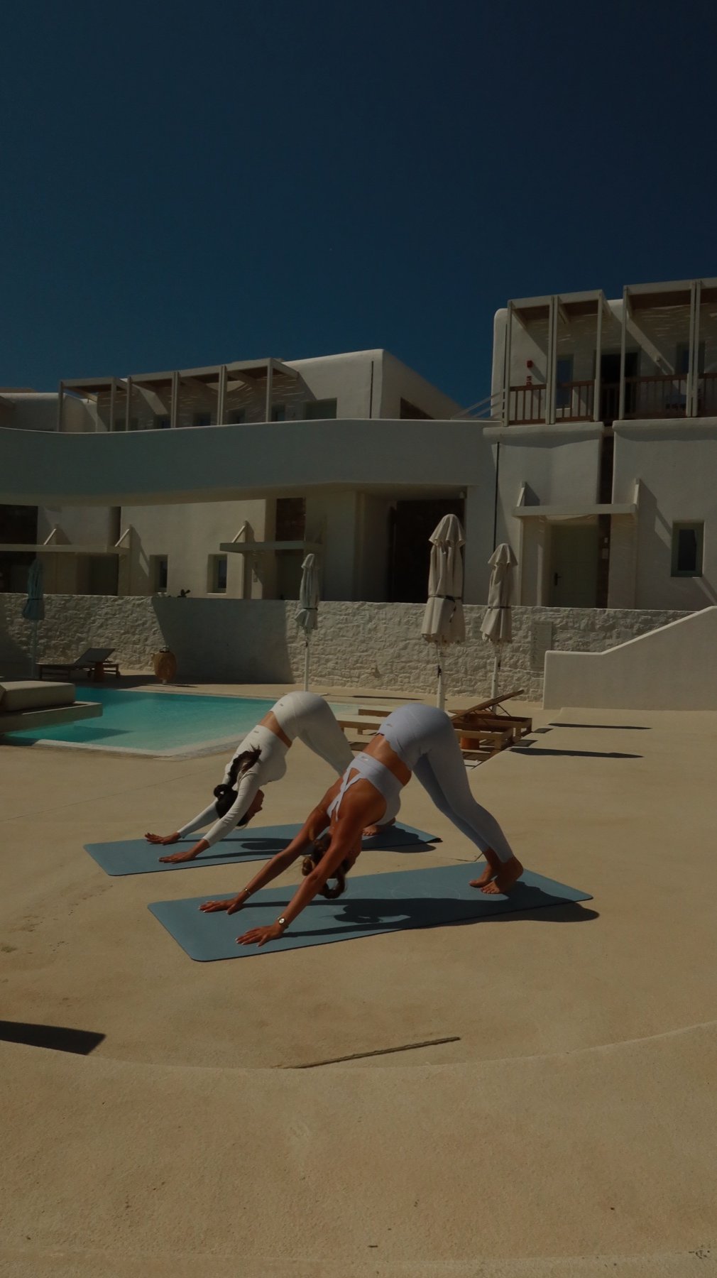 Private yoga practice at a Mykonos villa terrace