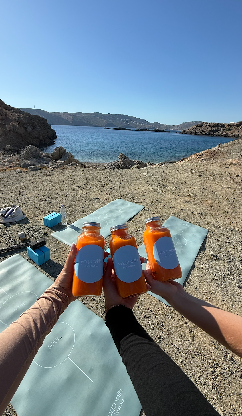 Florentia practising yoga in Mykonos
